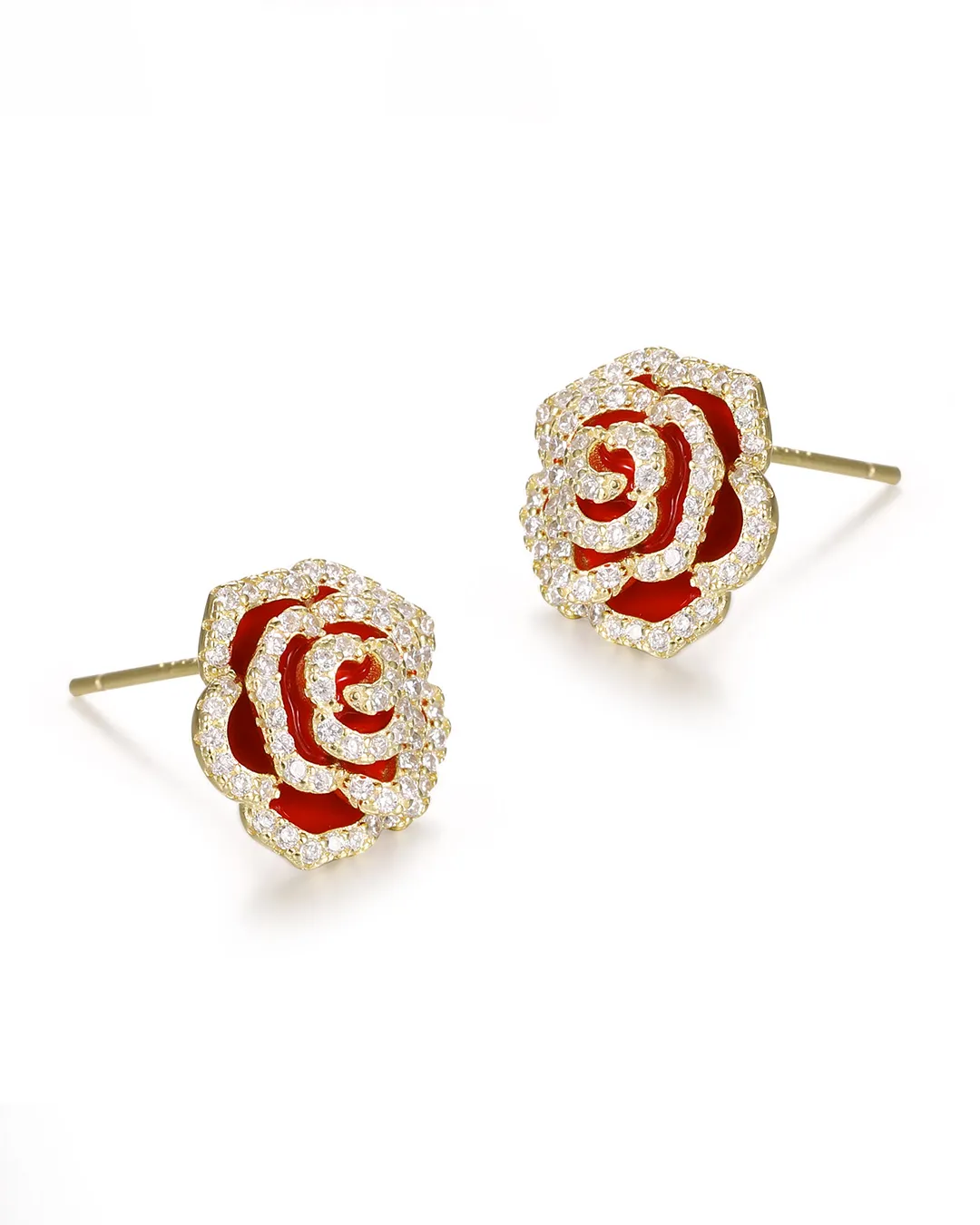 Red Rose Floral Earrings - Image 2