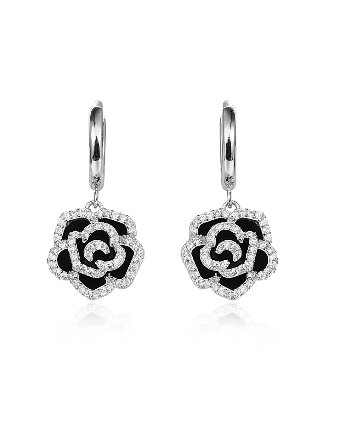Silver Rose Drop Earrings