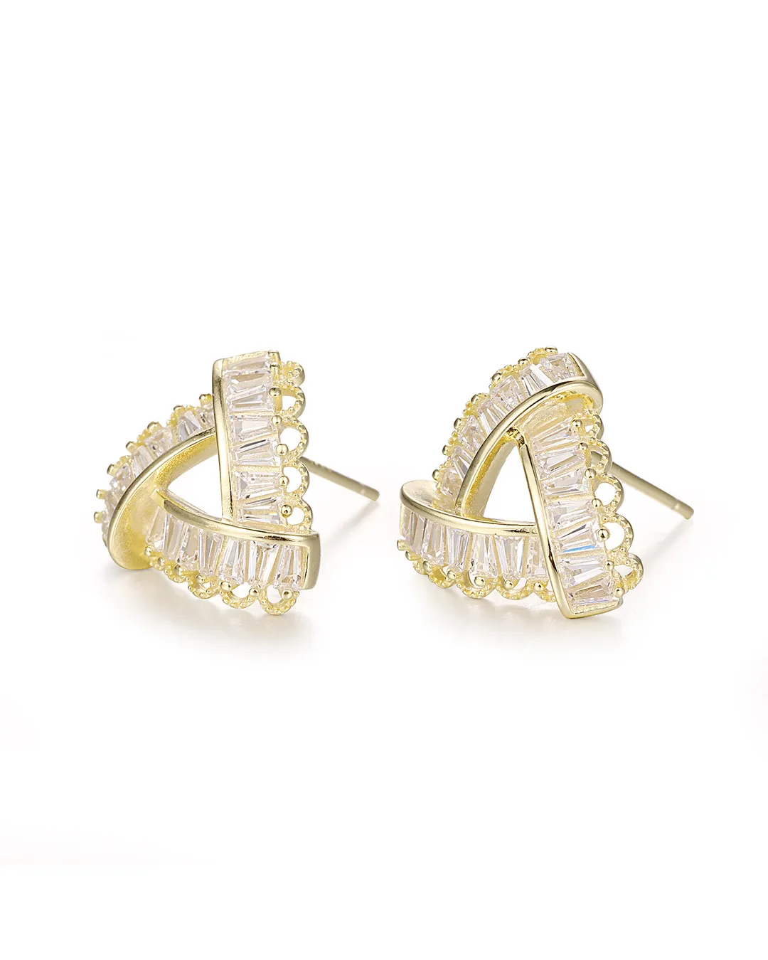 Gold Crystal Stud Earrings - Image 3