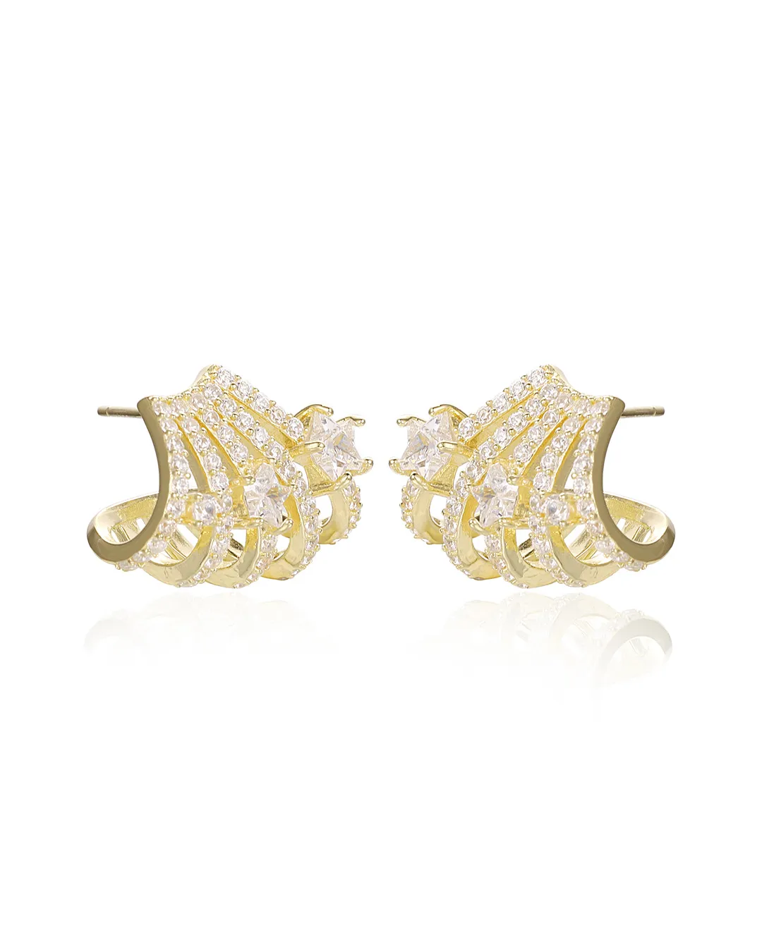 Gold Fan Stud Earrings - Image 3