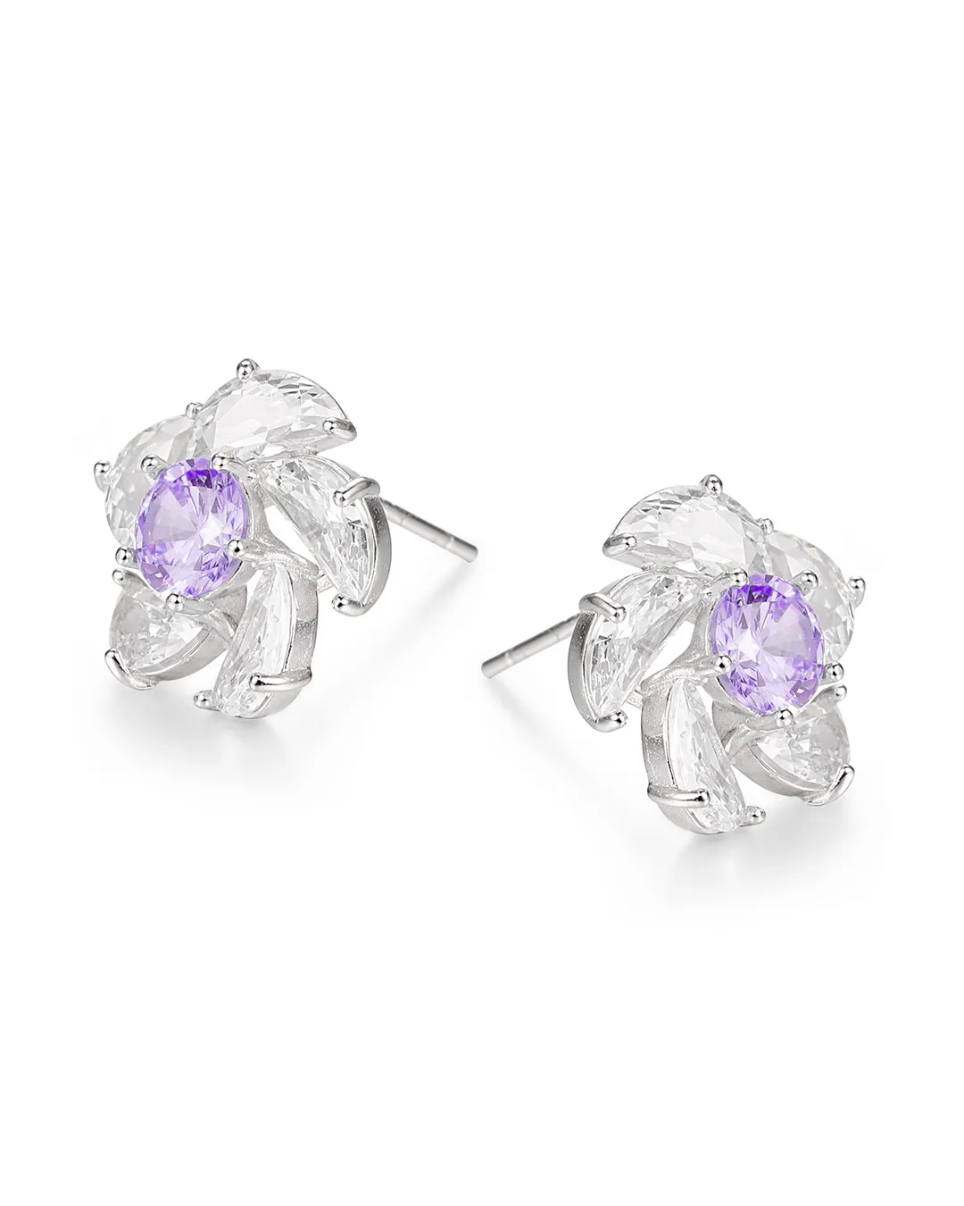 Purple Crystal Stud Earrings - Image 2