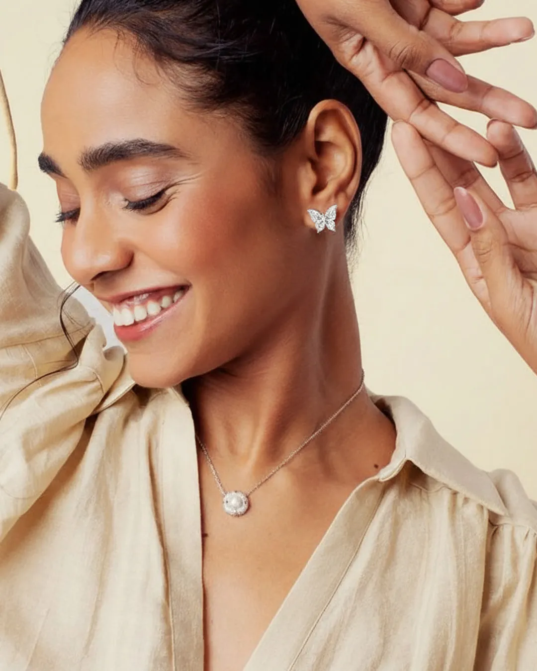 Silver Rose Stone Earrings