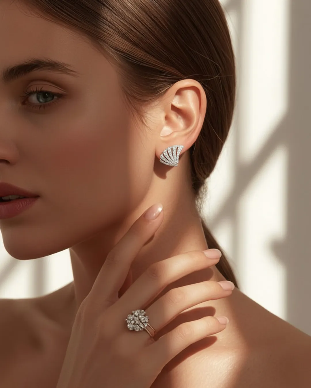 Crystal Fan Stud Earrings