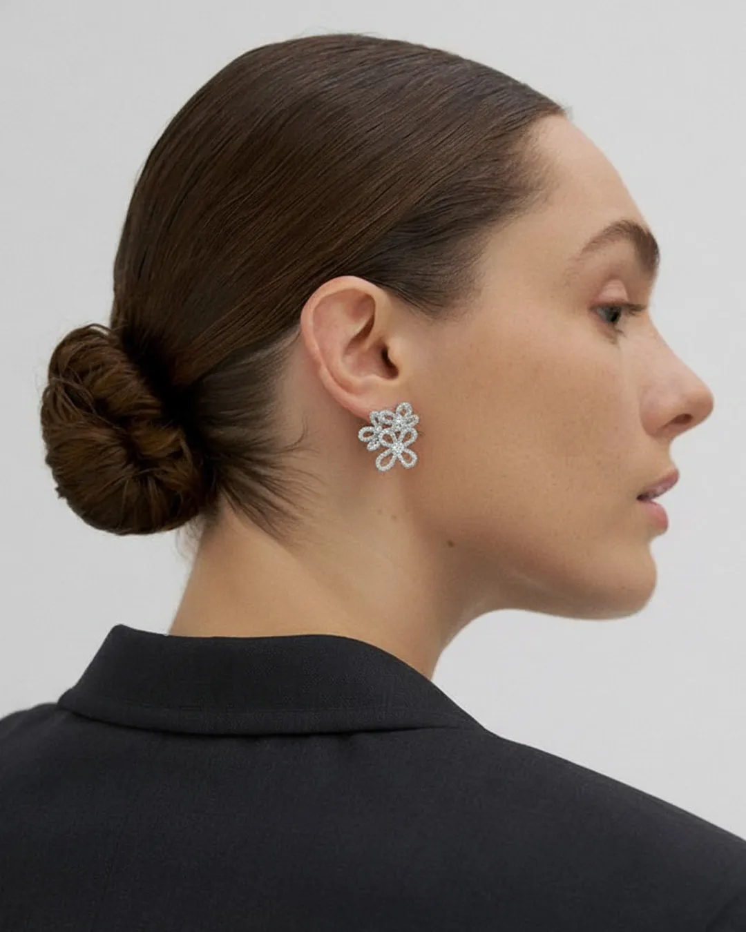 Silver Crystal Flower Earrings