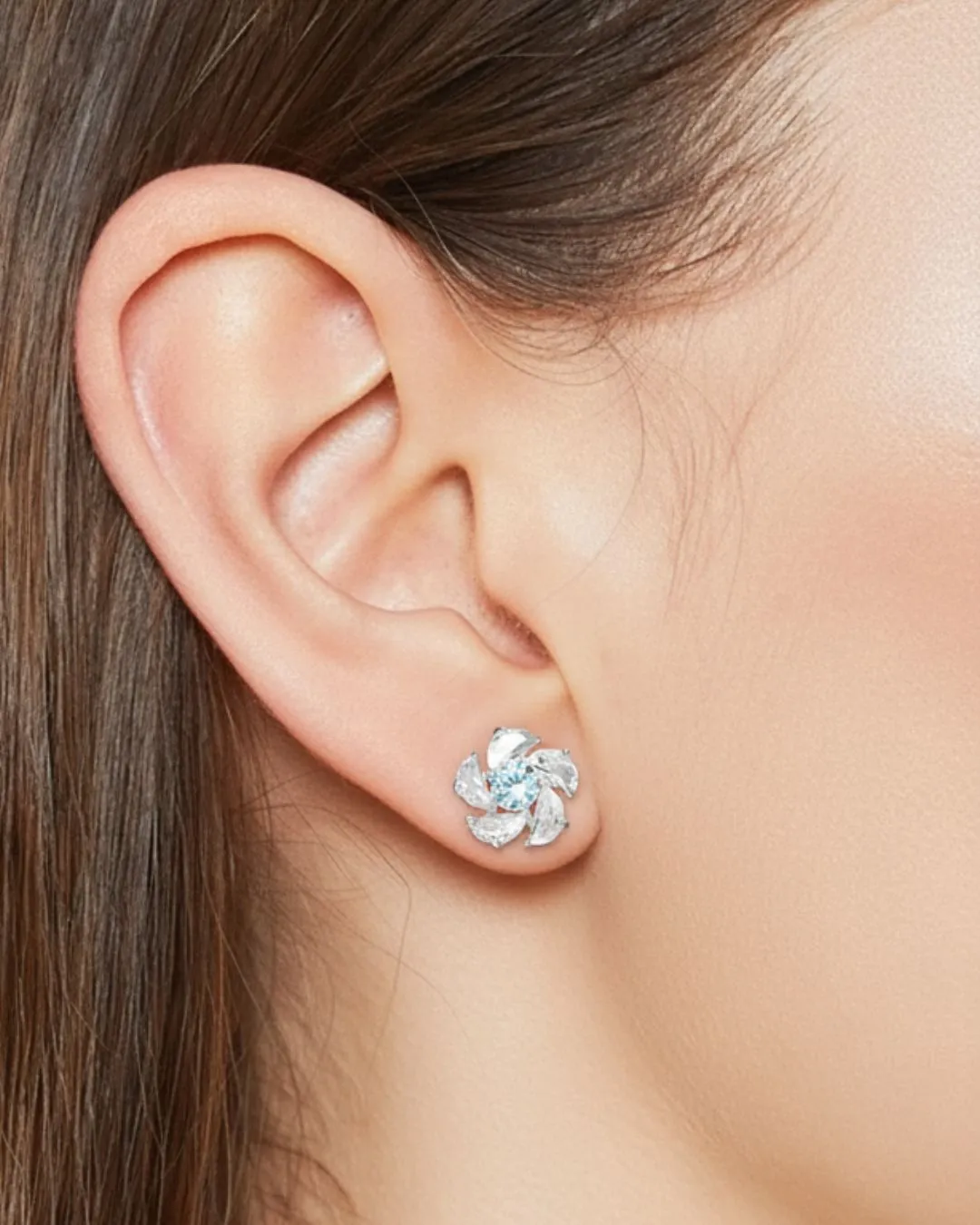 Blue Crystal Floral Earrings
